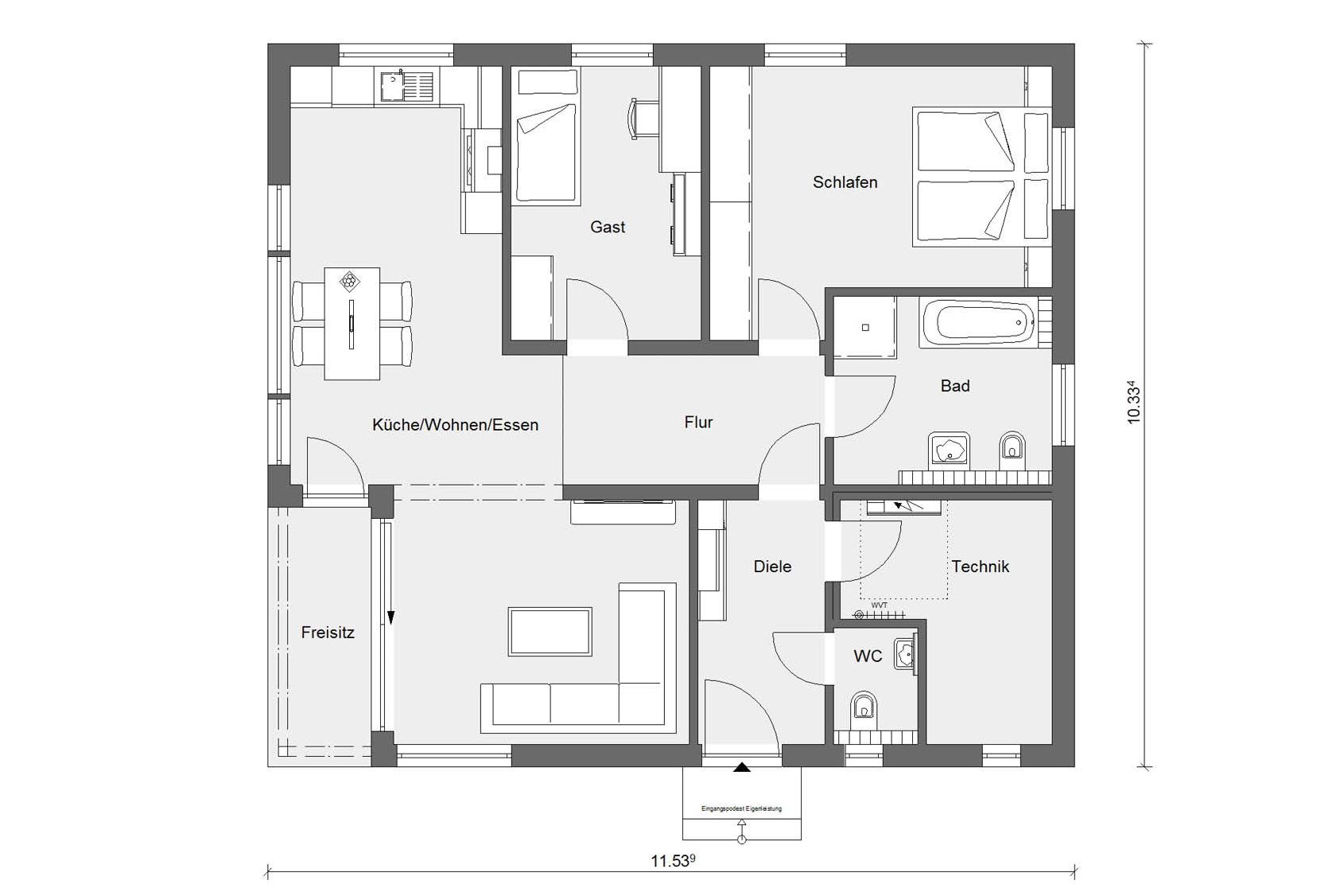 Bungalow ebenerdig bauen E 10095.2 SchwörerHaus