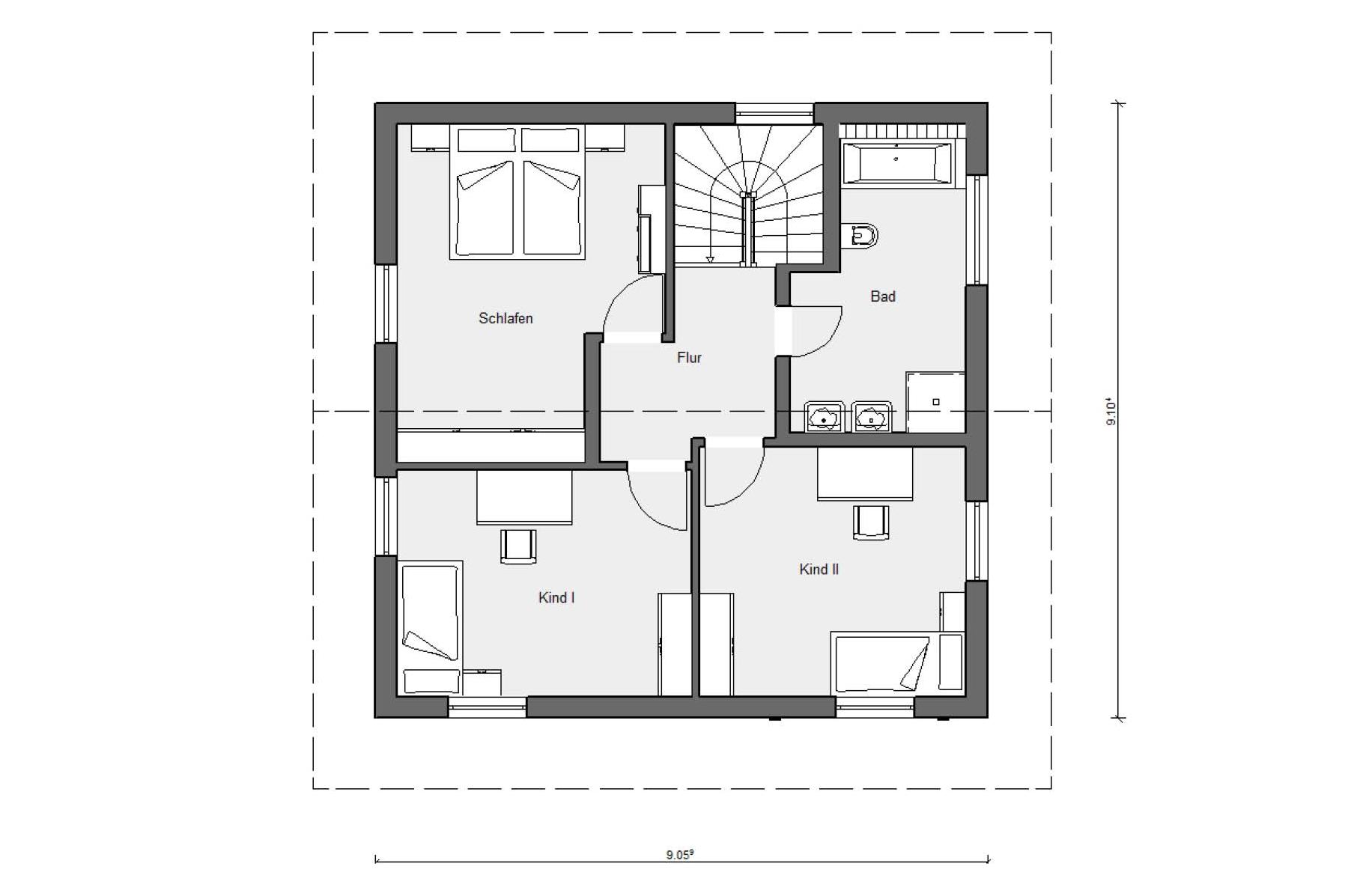 Grundriss Dachgeschoss E 20-135.2 zweigeschossiges Fertighaus